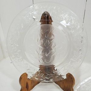 2 Fantasia Princess House 8" Poinsettia Salad Lunch Plate frosted embossed glass